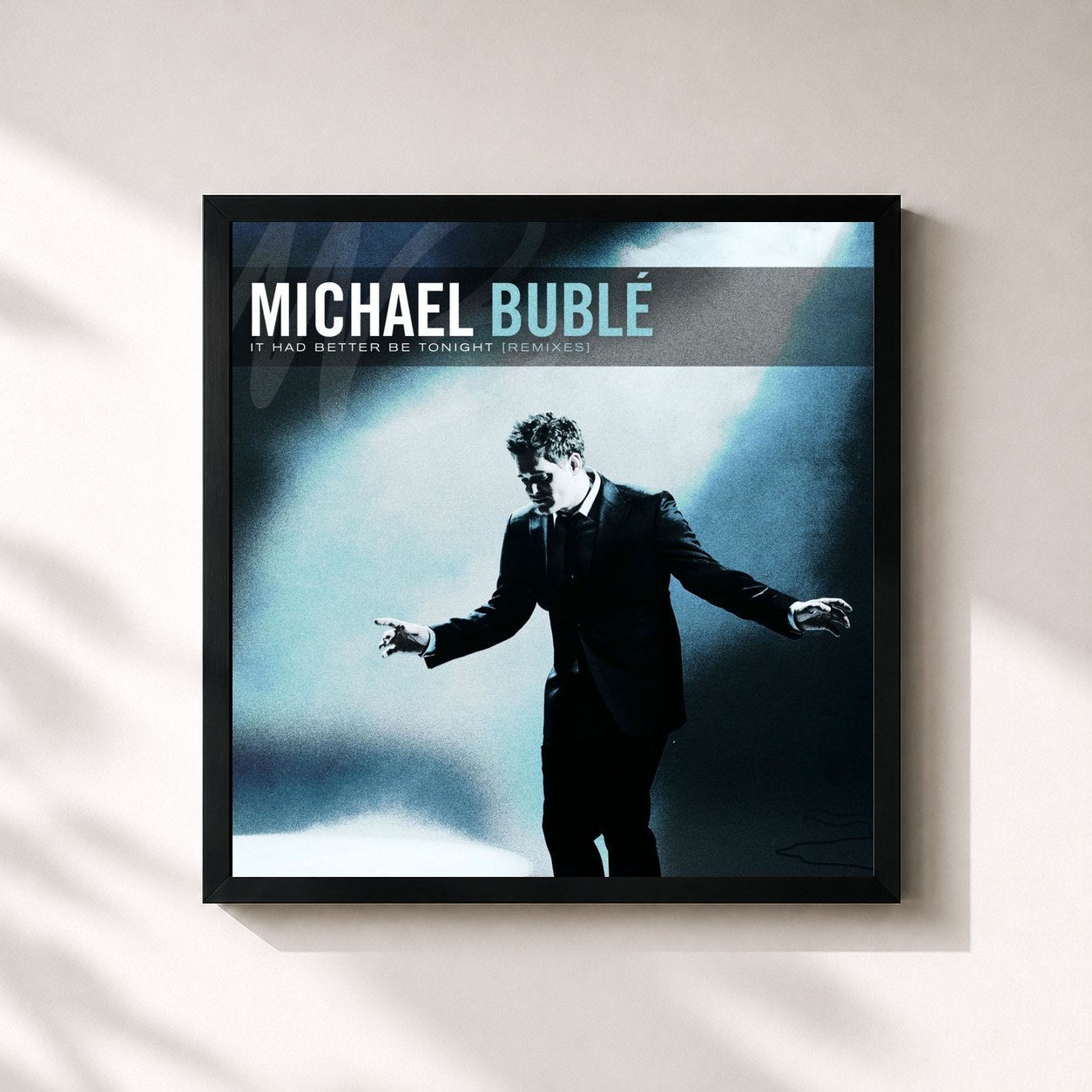 #noir Tableau carré de l'album It Had Better Be Tonight - The Remixes de Michael Bublé, cadre noir 32x32 cm
