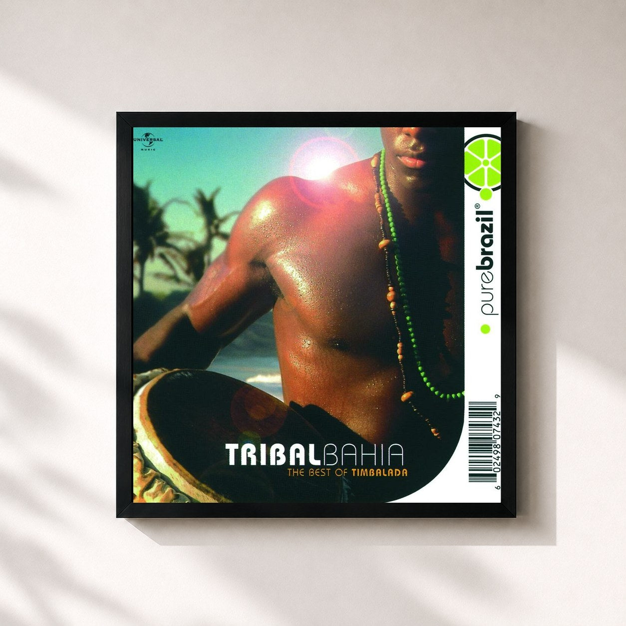 #noir Tableau carré de l'album Tribal Bahia de Timbalada, cadre noir 32x32 cm