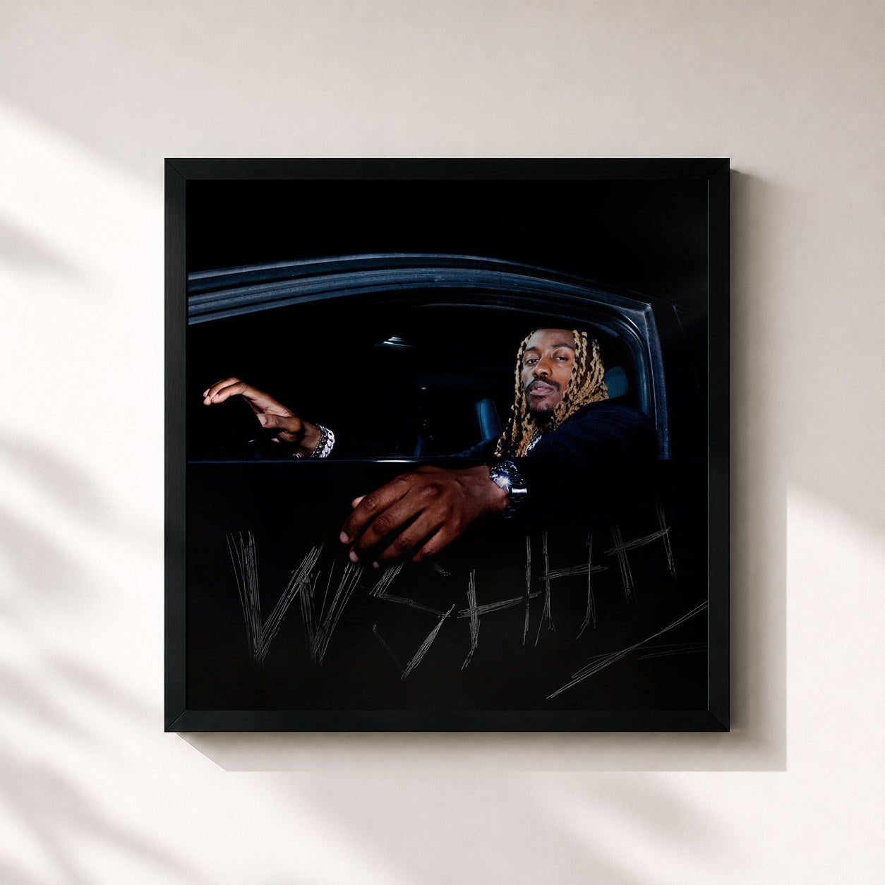 #noir Tableau carré de l'album WSHHH de OldPee, cadre noir 32x32 cm