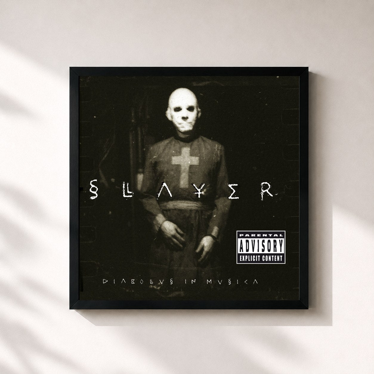 #noir Tableau carré de l'album Diabolus In Musica de Slayer, cadre noir 32x32 cm