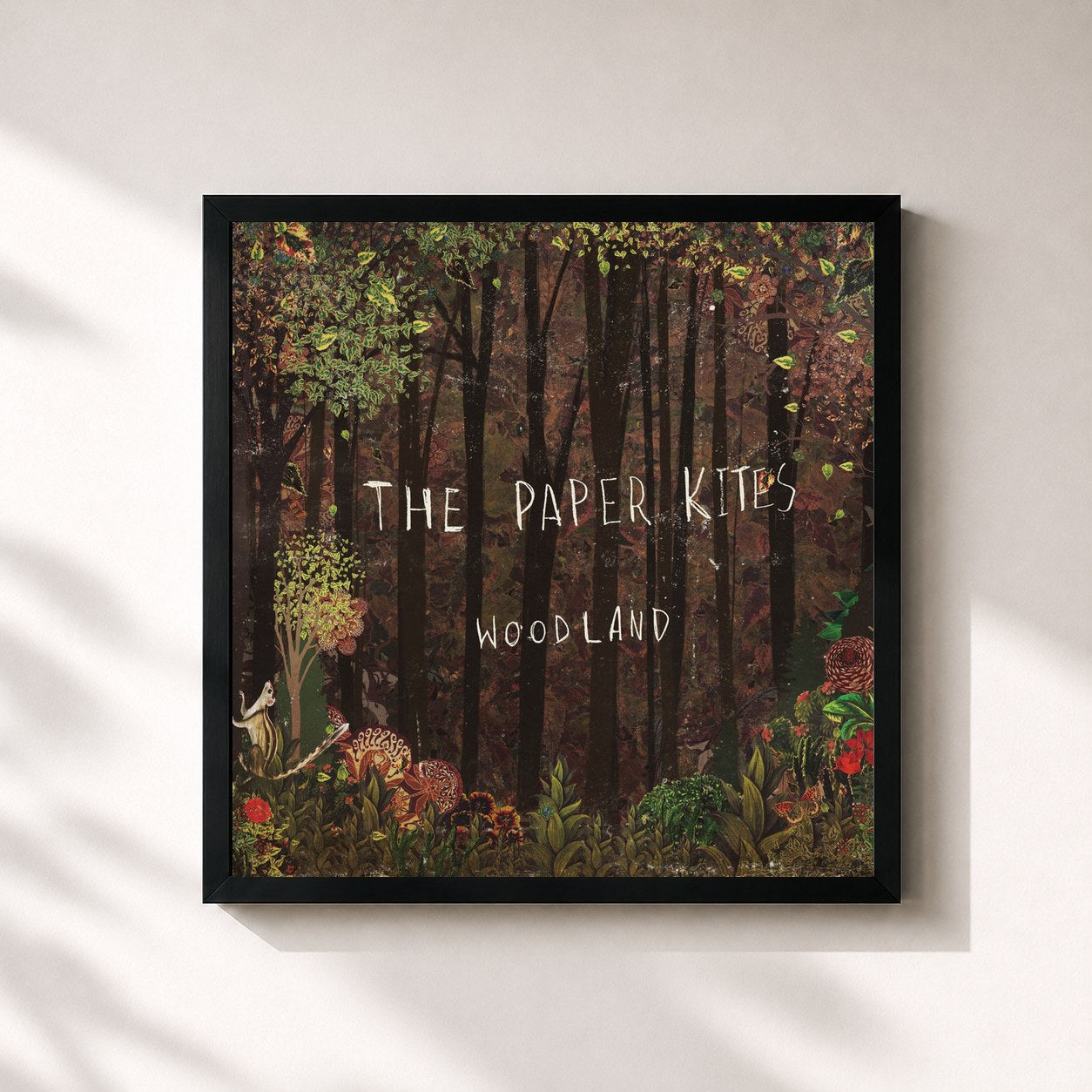 #noir Tableau carré de l'album Woodland de The Paper Kites, cadre noir 32x32 cm