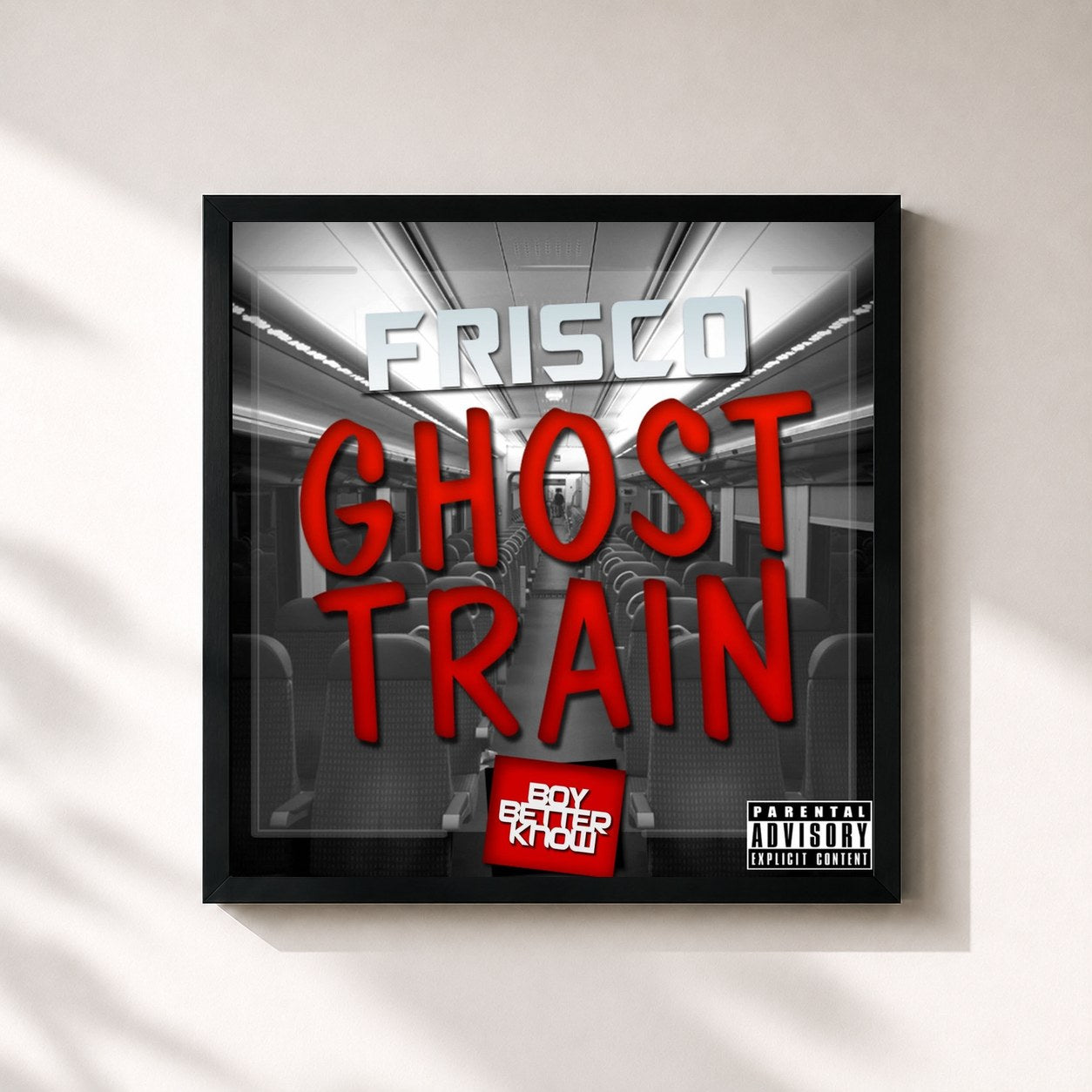 #noir Tableau carré de l'album Ghost Train de Frisco, cadre noir 32x32 cm