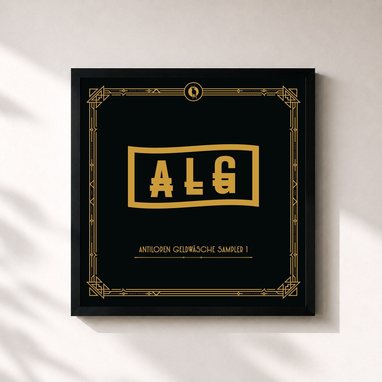 #noir Tableau carré de l'album Antilopen Geldwäsche Sampler 1 de ANTILOPEN GANG, cadre noir 32x32 cm