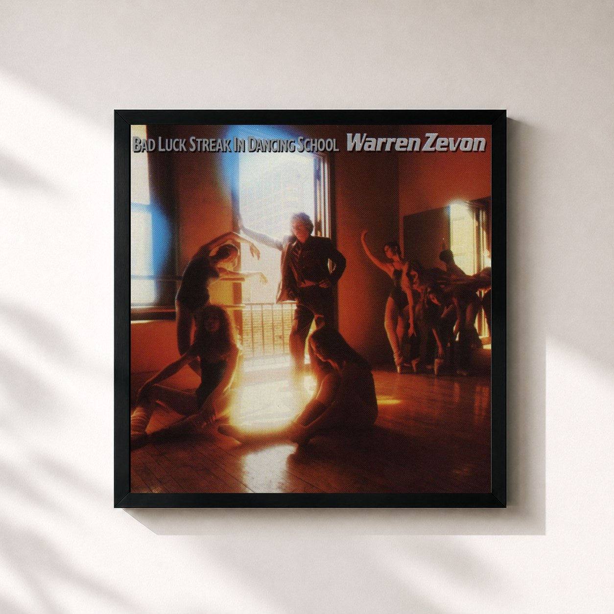 #noir Tableau carré de l'album Bad Luck Streak in Dancing School de Warren Zevon, cadre noir 32x32 cm