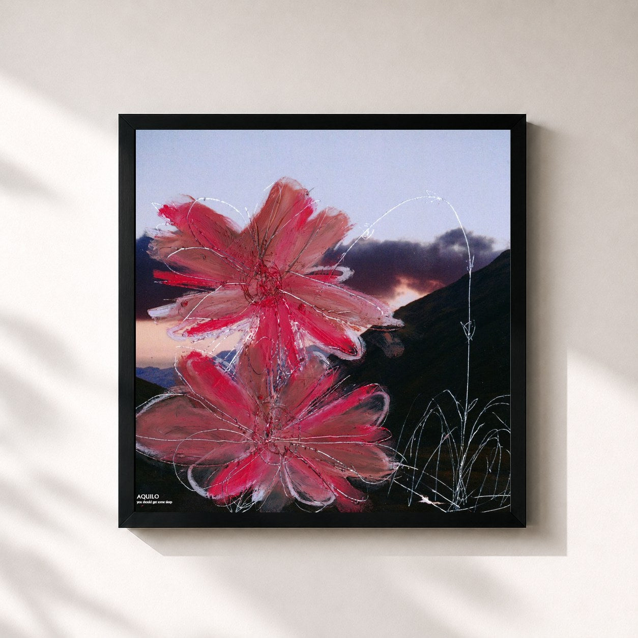 #noir Tableau carré de l'album You Should Get Some Sleep de Aquilo, cadre noir 32x32 cm