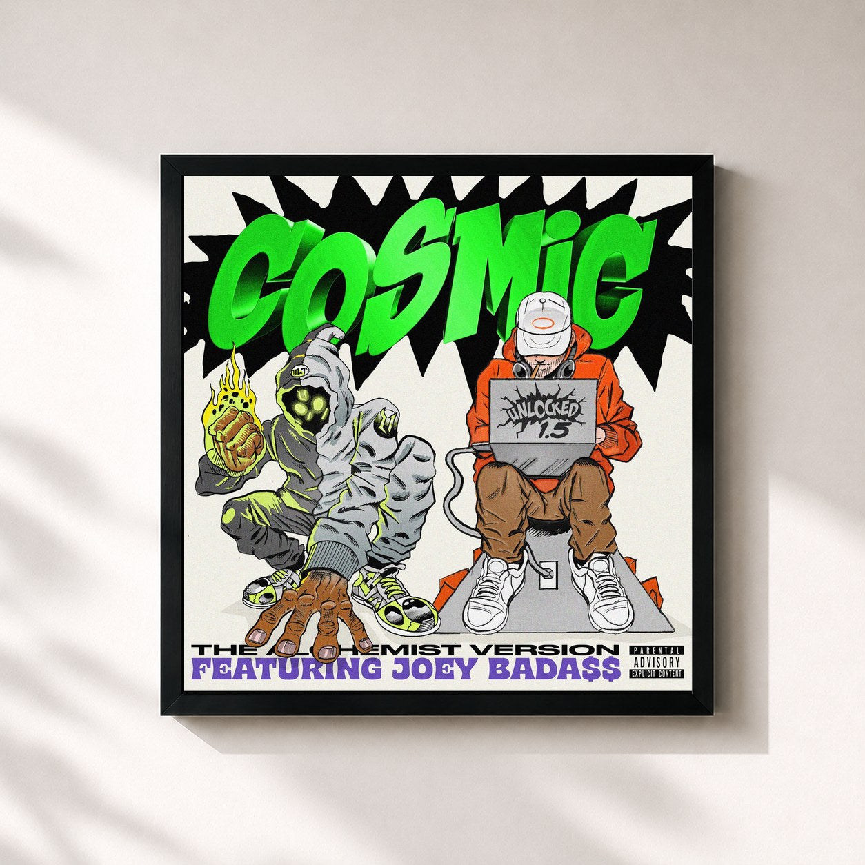 #noir Tableau carré de l'album ꞌCosmicꞌ.m4a (The Alchemist Version) de Denzel Curry, cadre noir 32x32 cm