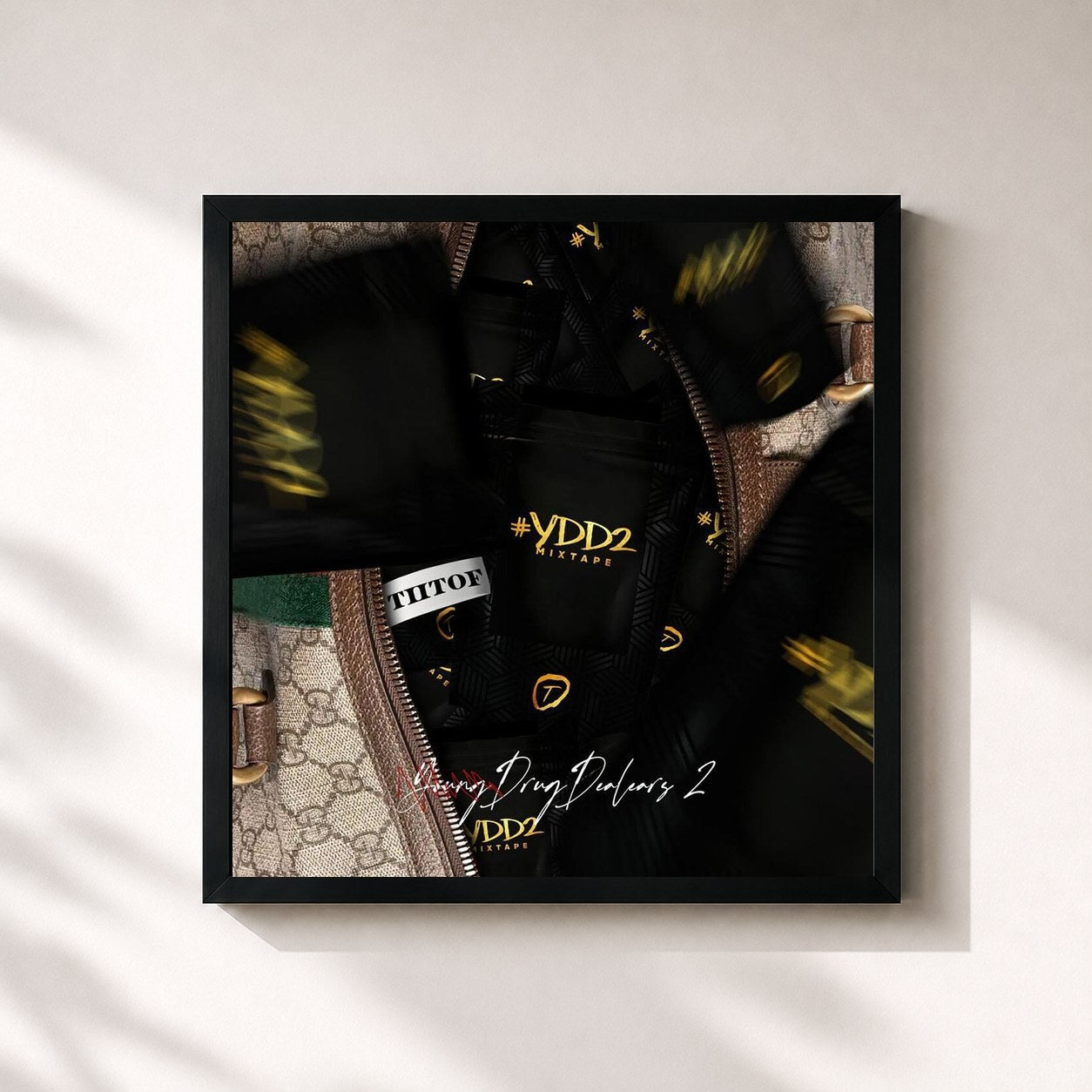 #noir Tableau carré de l'album Young Drug Dealers 2 de Tiitof, cadre noir 32x32 cm