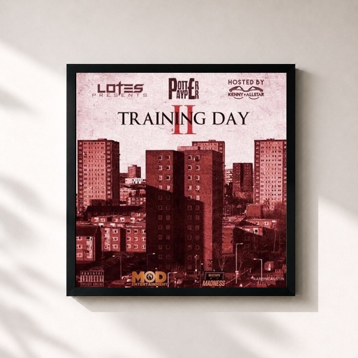 #noir Tableau carré de l'album Training Day 2 de Potter Payper, cadre noir 32x32 cm