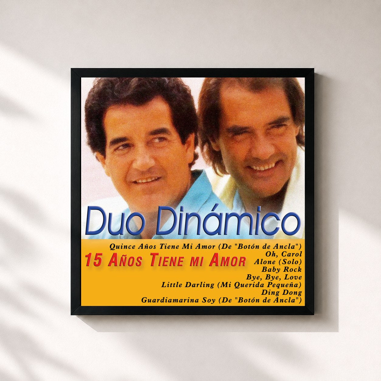 #noir Tableau carré de l'album 15 Años Tiene mi Amor de Duo Dinamico, cadre noir 32x32 cm