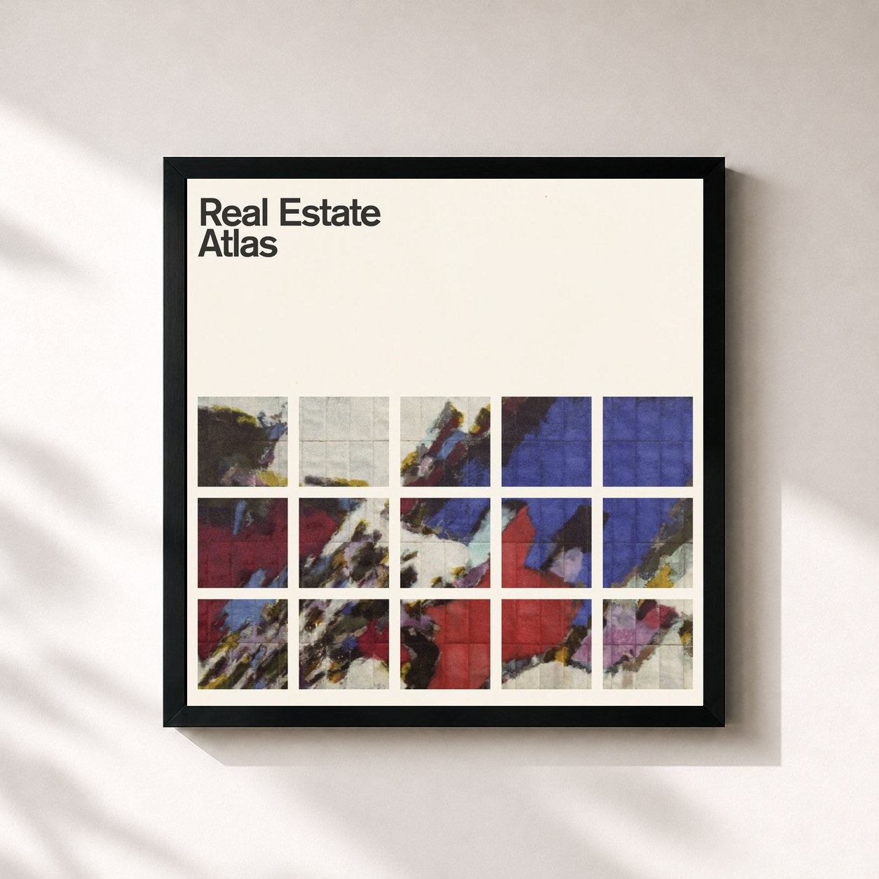 #noir Tableau carré de l'album Atlas de Real Estate, cadre noir 32x32 cm