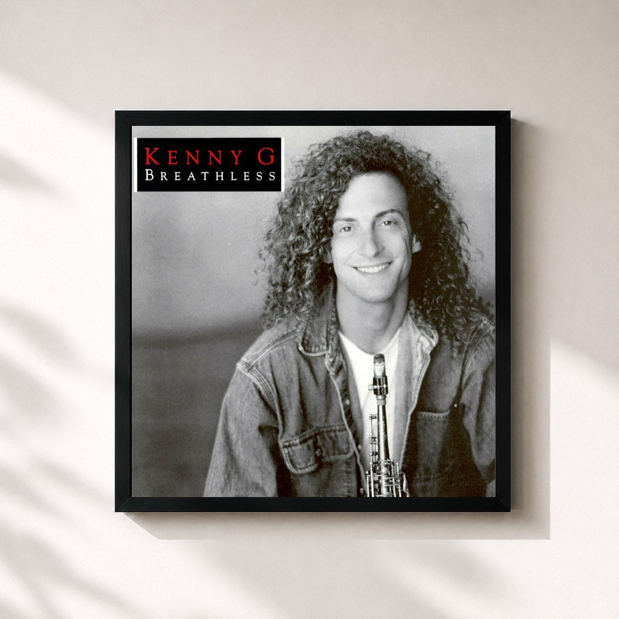 #noir Tableau carré de l'album Breathless de Kenny G, cadre noir 32x32 cm