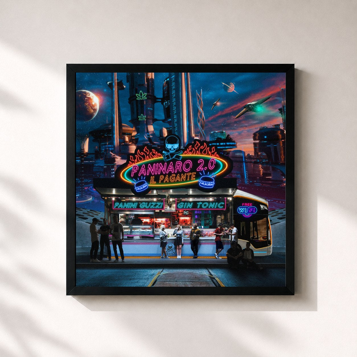 #noir Tableau carré de l'album Paninaro 2.0 de Il Pagante, cadre noir 32x32 cm