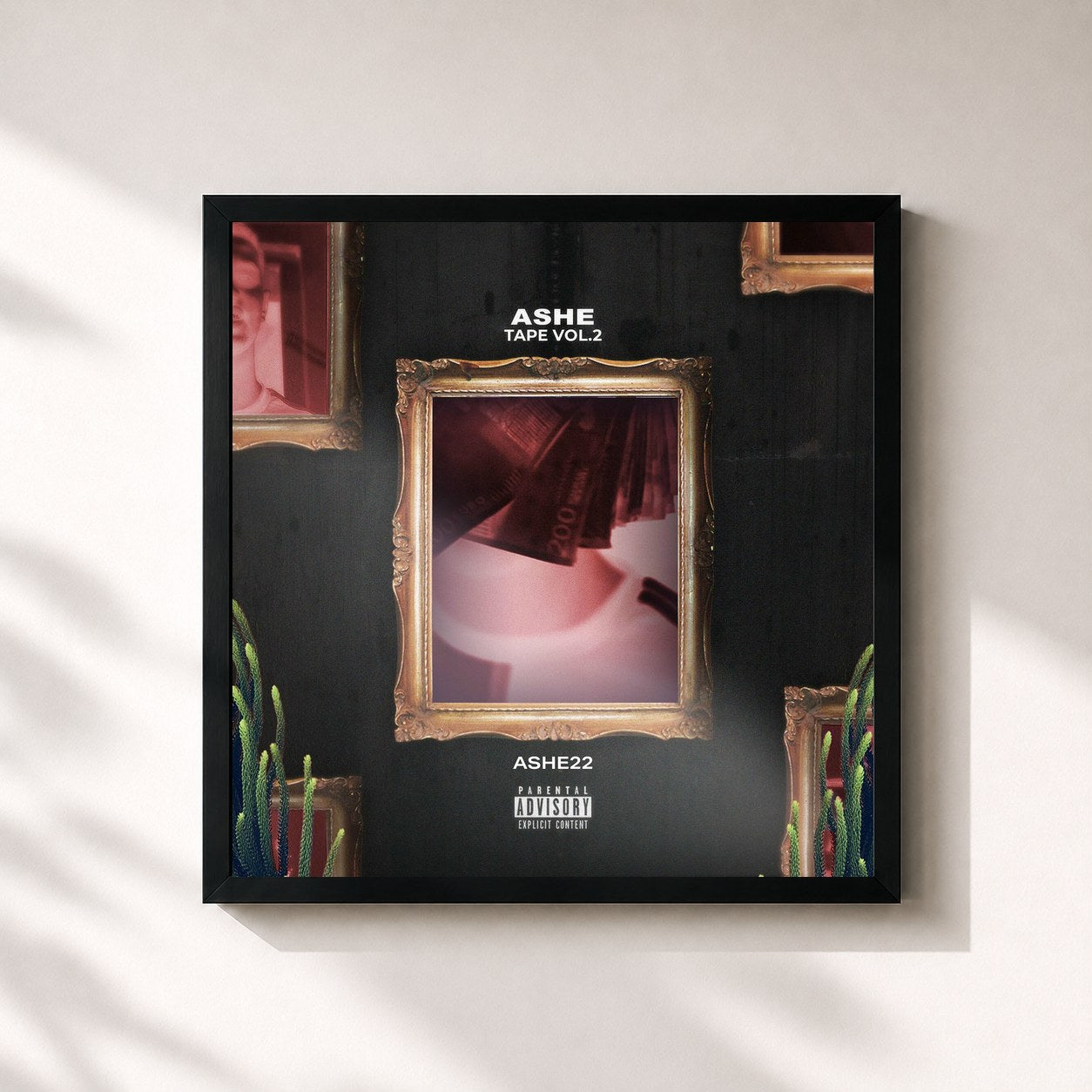 #noir Tableau carré de l'album Ashe Tape, Vol. 2 de ASHE 22, cadre noir 32x32 cm
