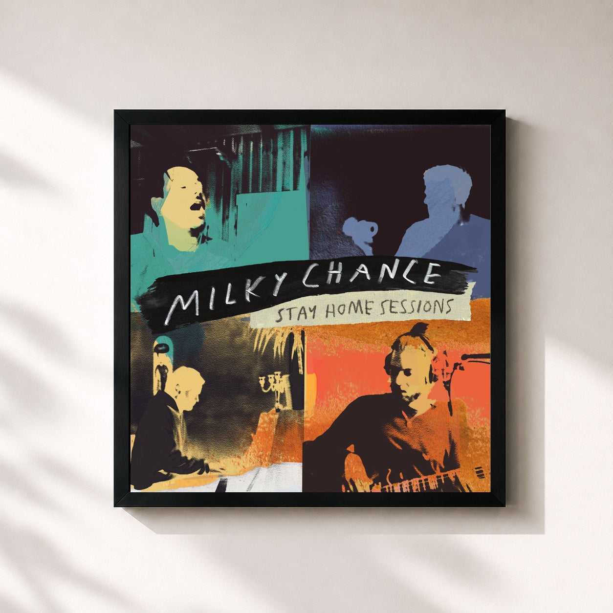 #noir Tableau carré de l'album Stay Home Sessions EP de Milky Chance, cadre noir 32x32 cm