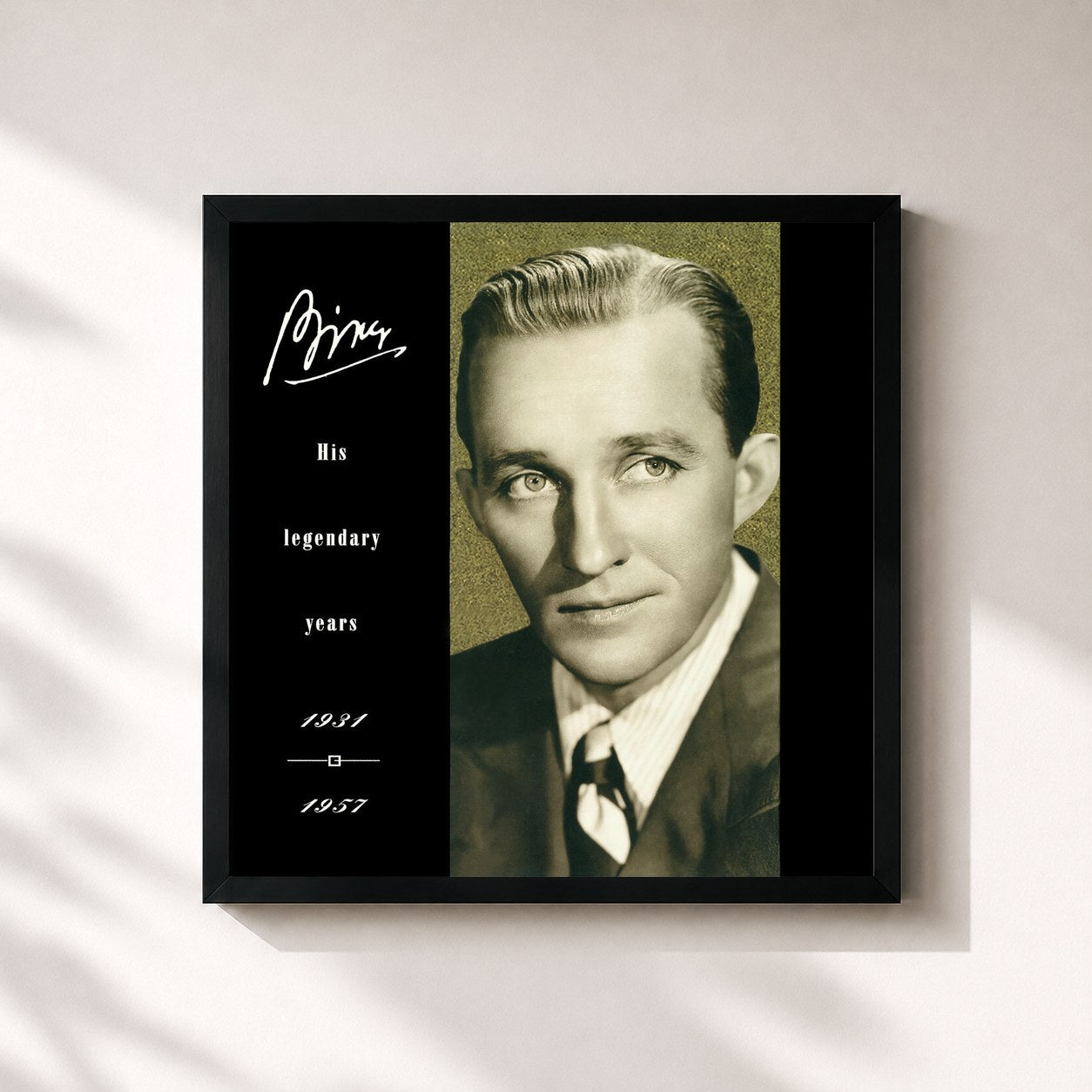 #noir Tableau carré de l'album Bing: His Legendary Years 1931-1957 de Bing Crosby, cadre noir 32x32 cm