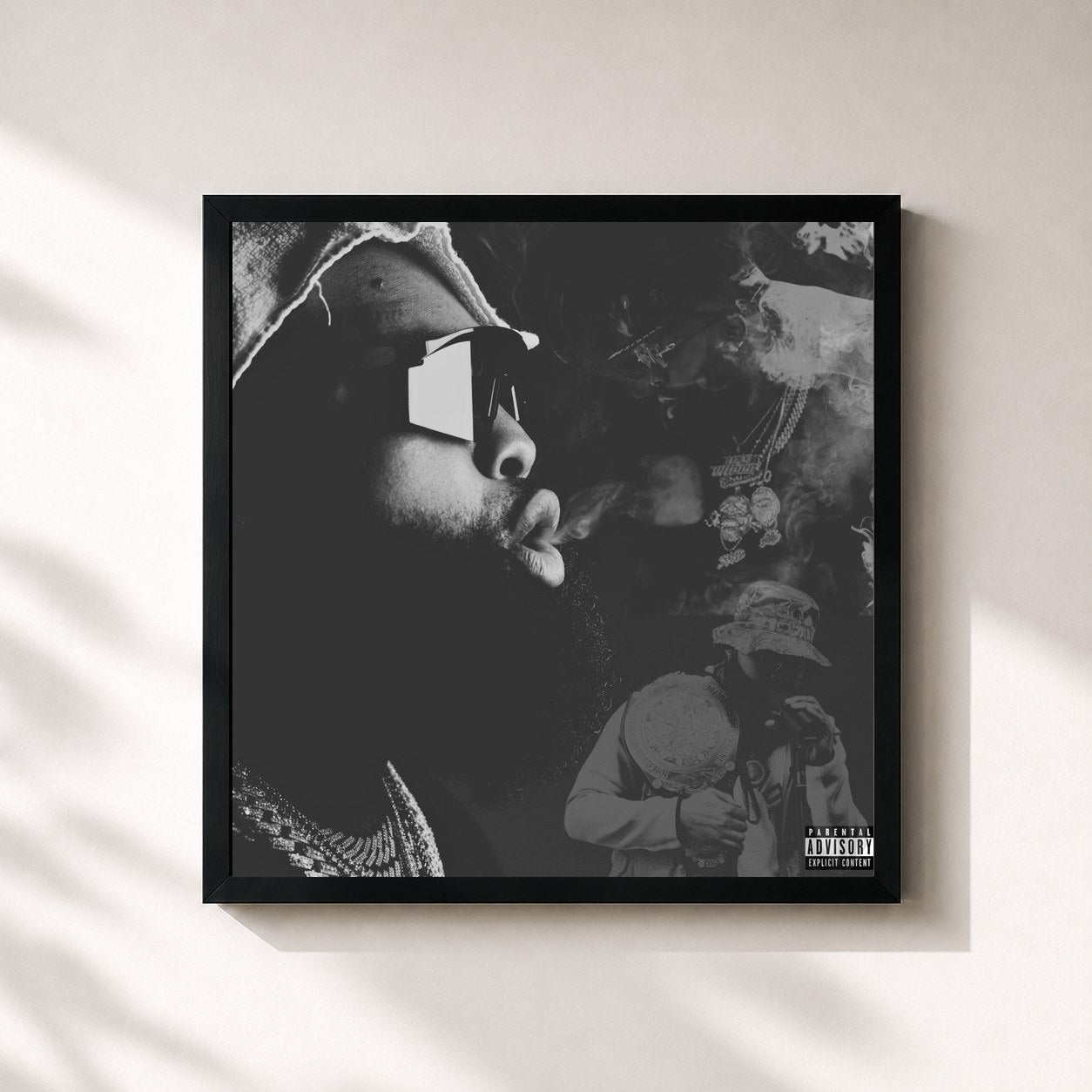 #noir Tableau carré de l'album Grey Tape SMOKE de Sada Baby, cadre noir 32x32 cm