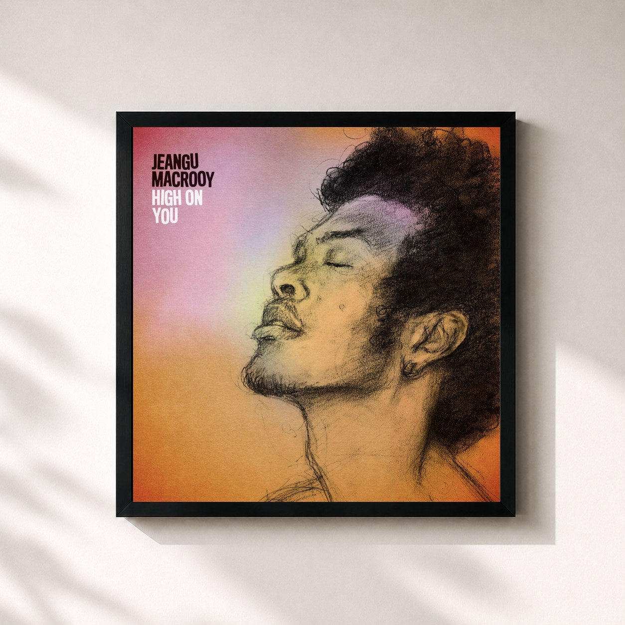 #noir Tableau carré de l'album High On You de Jeangu Macrooy, cadre noir 32x32 cm