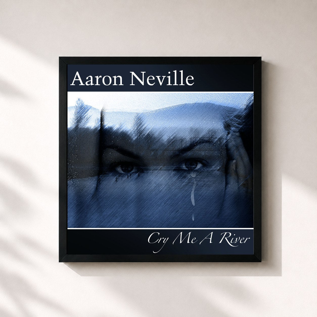 #noir Tableau carré de l'album Cry Me A River de Aaron Neville, cadre noir 32x32 cm