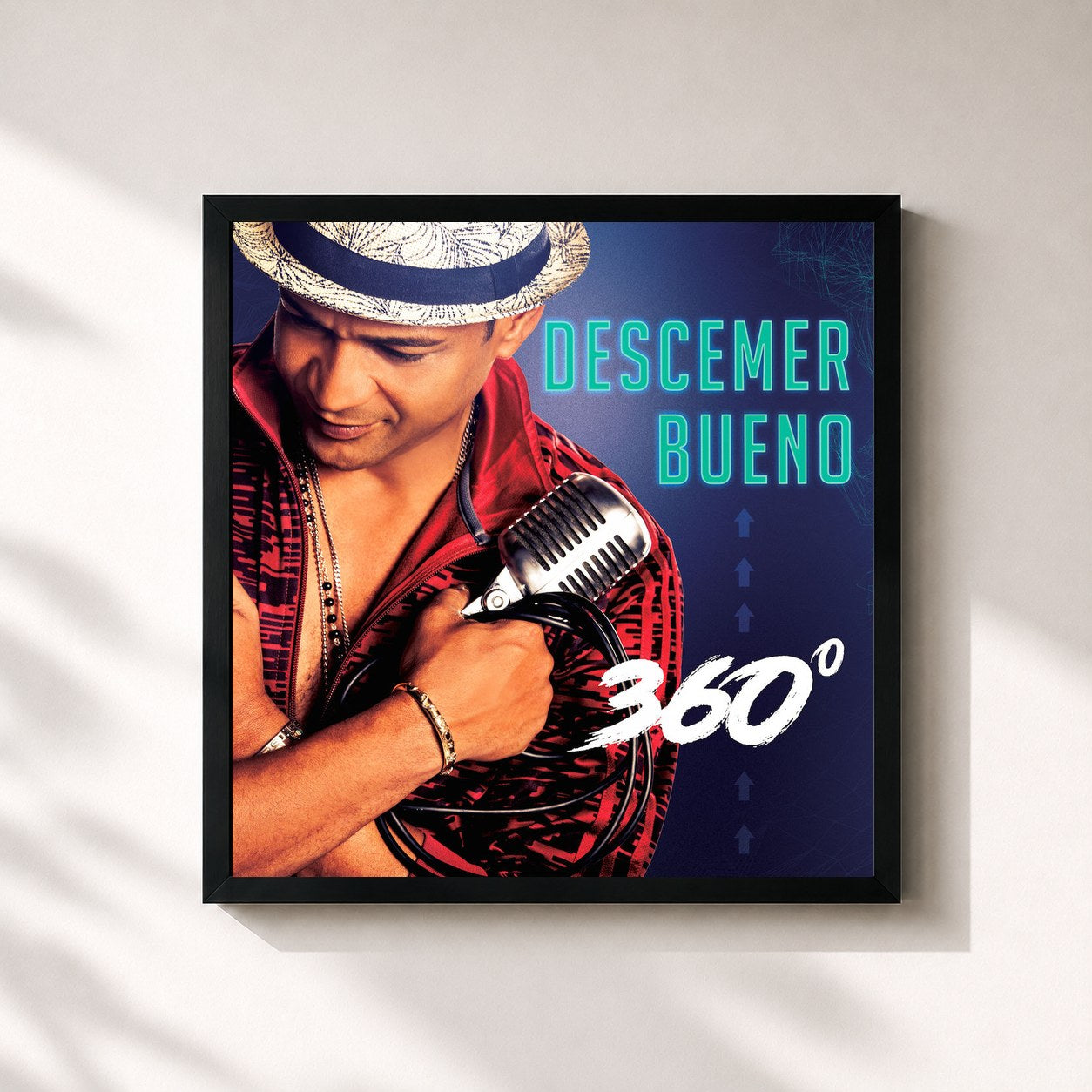 #noir Tableau carré de l'album 360º de Descemer Bueno, cadre noir 32x32 cm