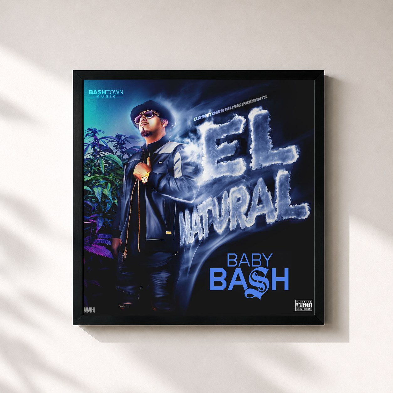 #noir Tableau carré de l'album El Natural de Baby Bash, cadre noir 32x32 cm