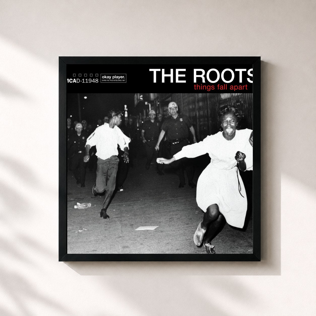 #noir Tableau carré de l'album Things Fall Apart de The Roots, cadre noir 32x32 cm