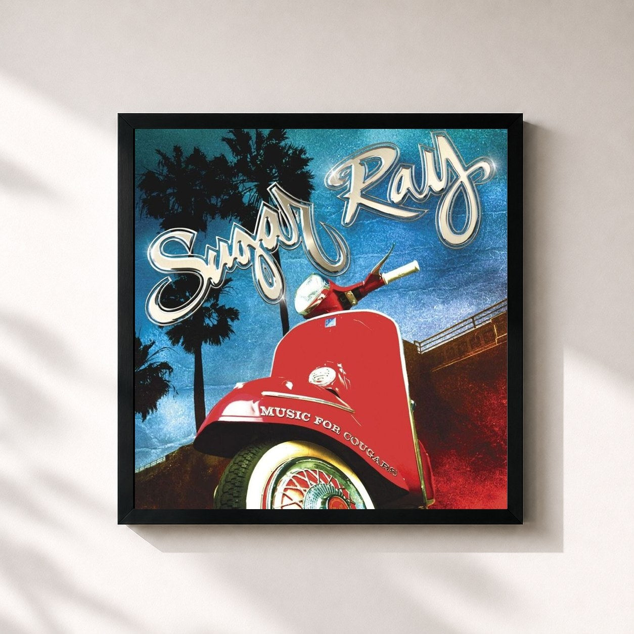 #noir Tableau carré de l'album Music for Cougars de Sugar Ray, cadre noir 32x32 cm