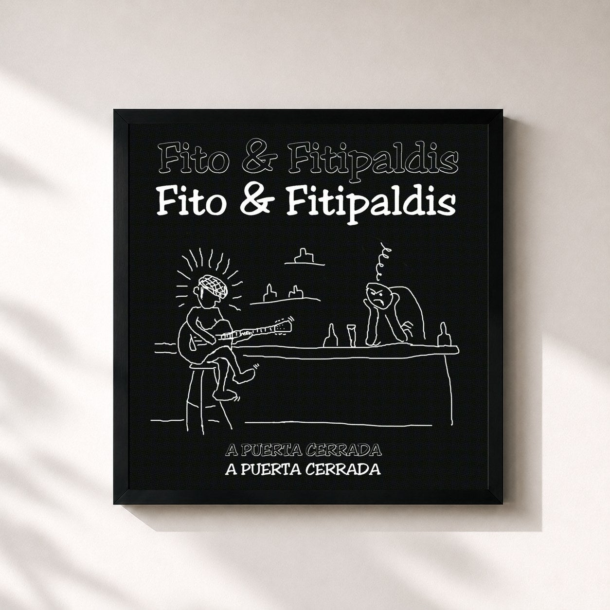 #noir Tableau carré de l'album A Puerta Cerrada de Fito y Fitipaldis, cadre noir 32x32 cm