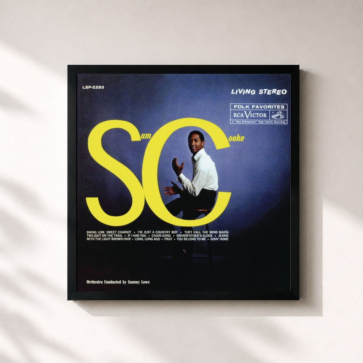 #noir Tableau carré de l'album Swing Low de Sam Cooke, cadre noir 32x32 cm