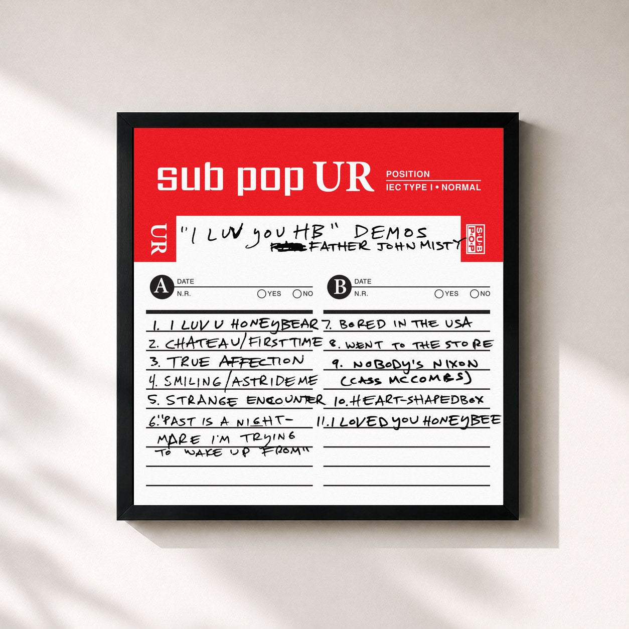 #noir Tableau carré de l'album I Love You, Honeybear Demos, etc. de Father John Misty, cadre noir 32x32 cm