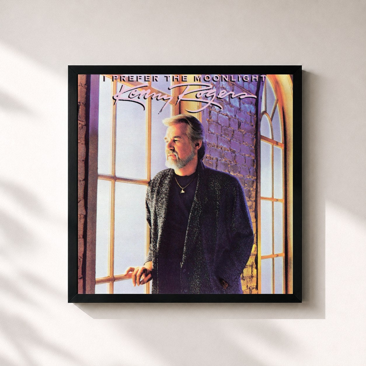 #noir Tableau carré de l'album I Prefer the Moonlight de Kenny Rogers, cadre noir 32x32 cm