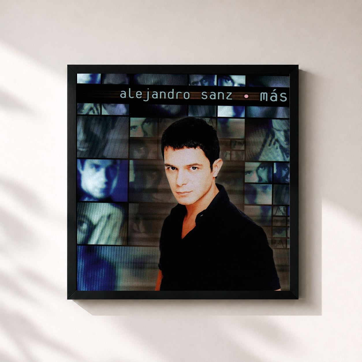 #noir Tableau carré de l'album Más de Alejandro Sanz, cadre noir 32x32 cm