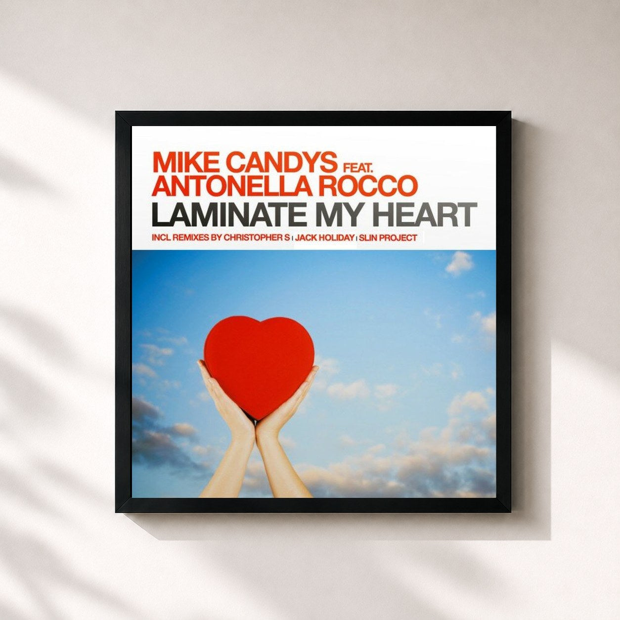 #noir Tableau carré de l'album Laminate My Heart de Mike Candys, cadre noir 32x32 cm
