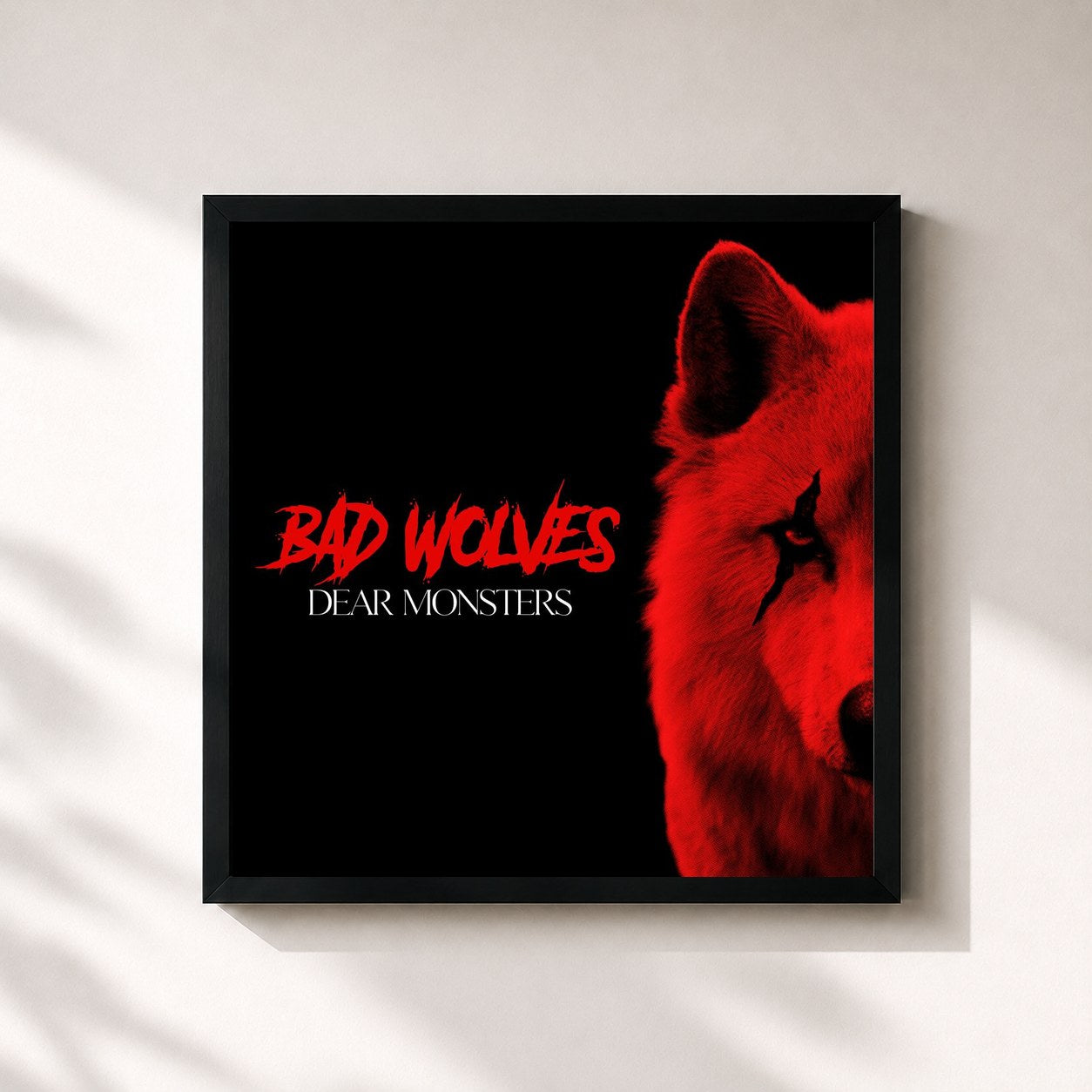 #noir Tableau carré de l'album Dear Monsters de Bad Wolves, cadre noir 32x32 cm
