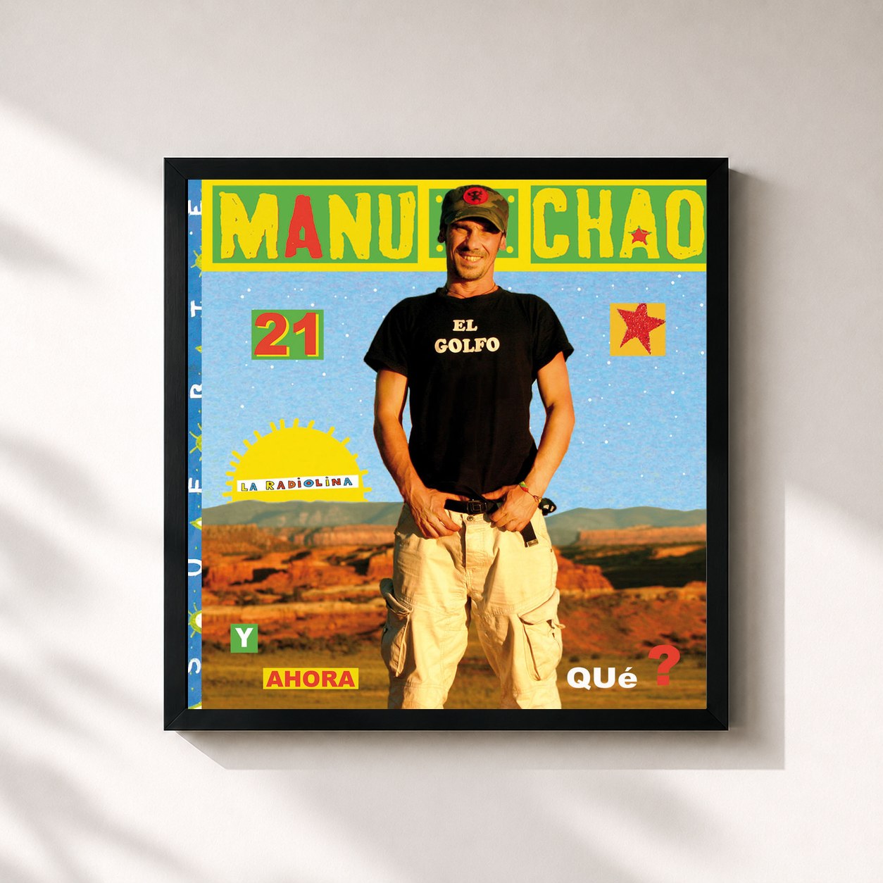 #noir Tableau carré de l'album La Radiolina de Manu Chao, cadre noir 32x32 cm