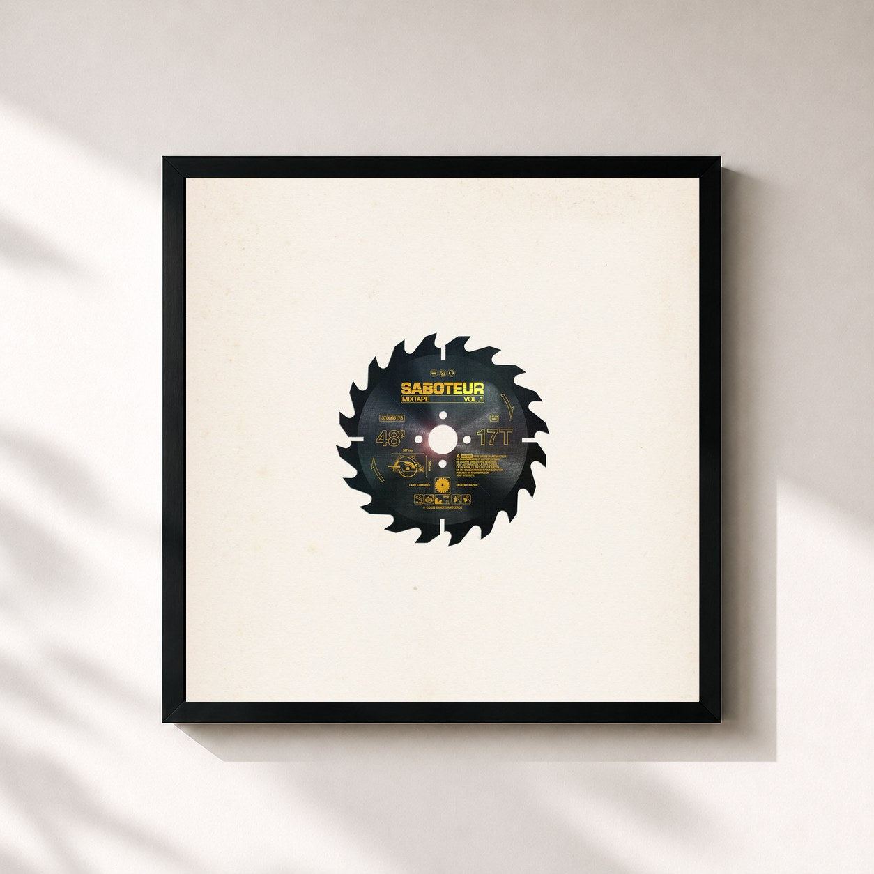 #noir Tableau carré de l'album Saboteur Mixtape, Vol. 1 de Saboteur, cadre noir 32x32 cm