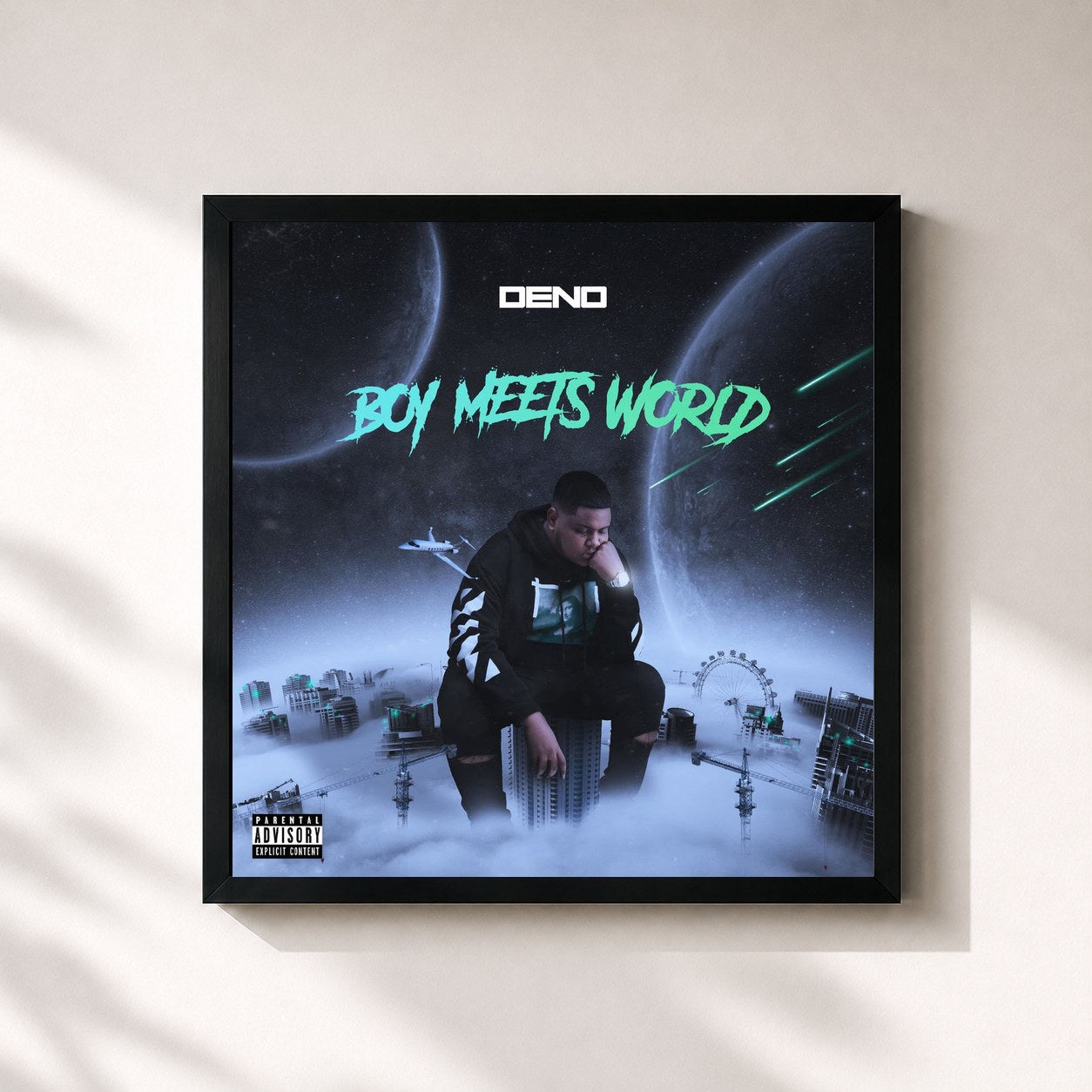 #noir Tableau carré de l'album Boy Meets World de Deno, cadre noir 32x32 cm