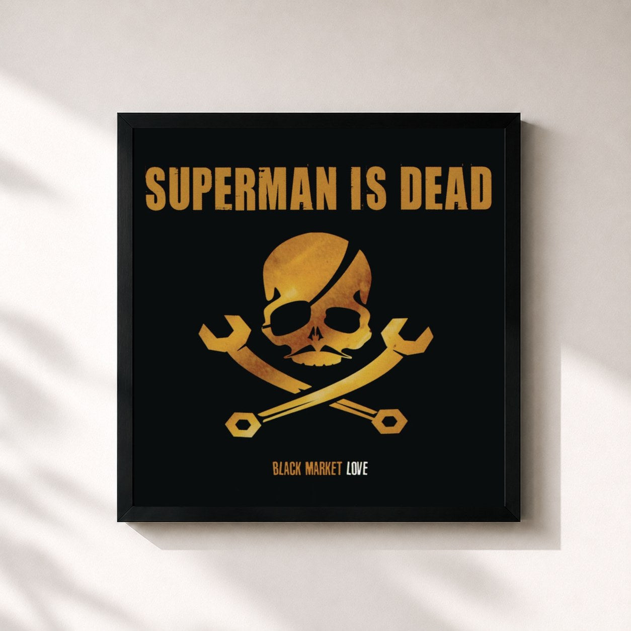 #noir Tableau carré de l'album Black Market Love de Superman Is Dead, cadre noir 32x32 cm