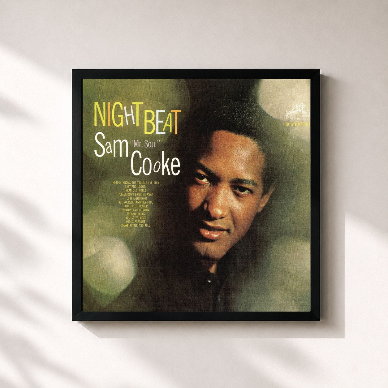 #noir Tableau carré de l'album Night Beat de Sam Cooke, cadre noir 32x32 cm