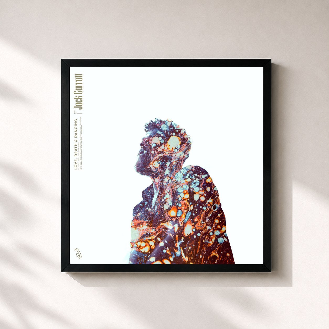 #noir Tableau carré de l'album Love, Death & Dancing de Jack Garratt, cadre noir 32x32 cm