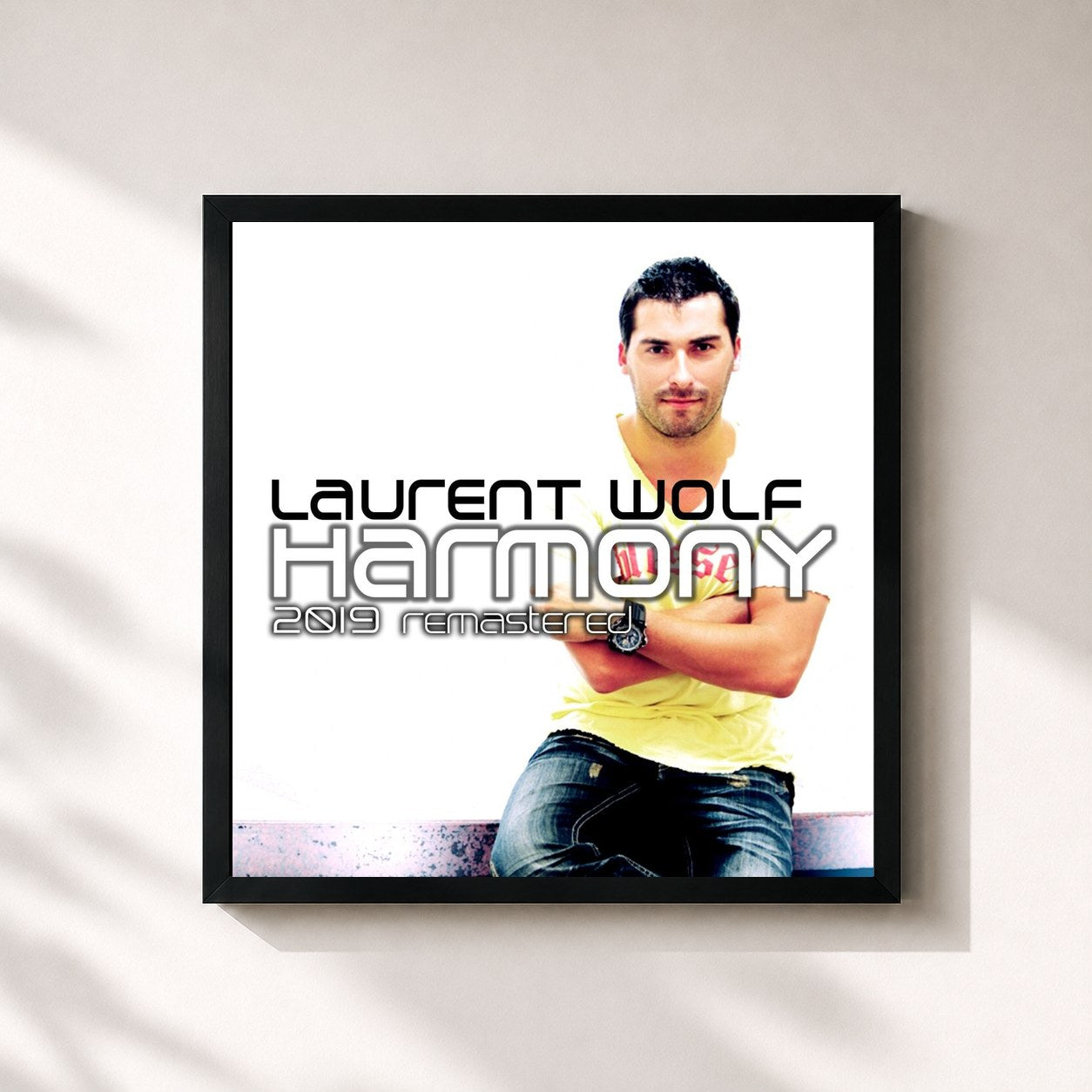 #noir Tableau carré de l'album Harmony (2019 Remastered) de Laurent Wolf, cadre noir 32x32 cm