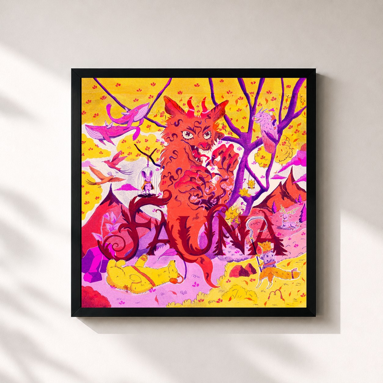 #noir Tableau carré de l'album FAUNA de Nasa Histoires, cadre noir 32x32 cm