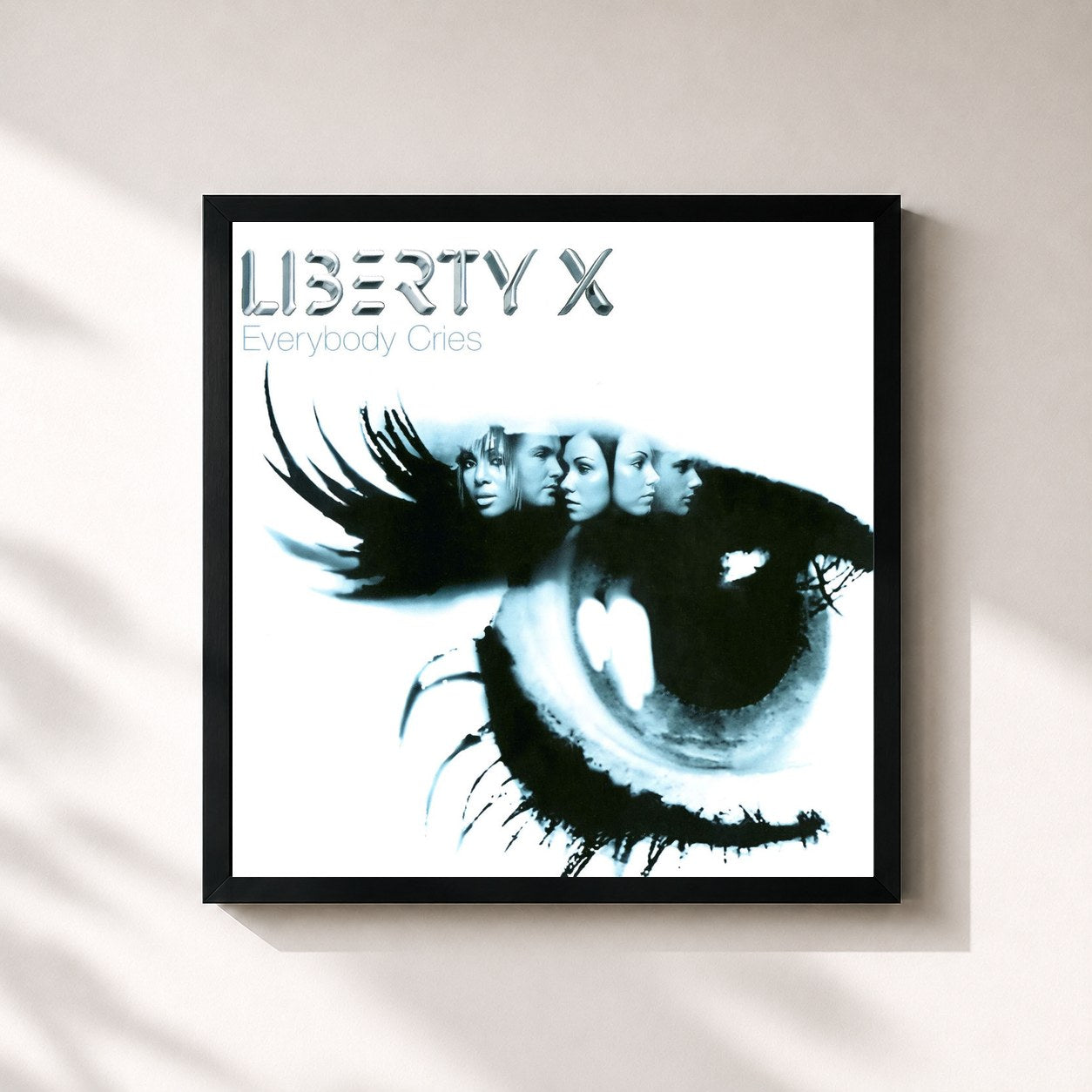 #noir Tableau carré de l'album Everybody Cries de Liberty X, cadre noir 32x32 cm