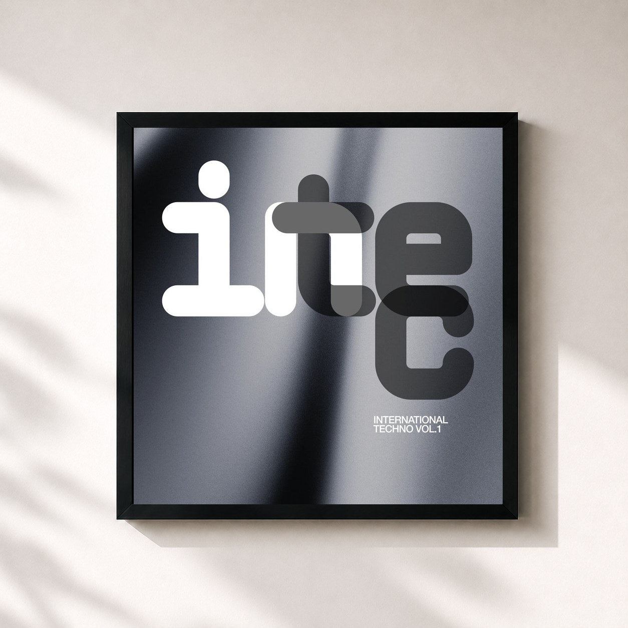 #noir Tableau carré de l'album International Techno Vol 1 de Carl Cox, cadre noir 32x32 cm