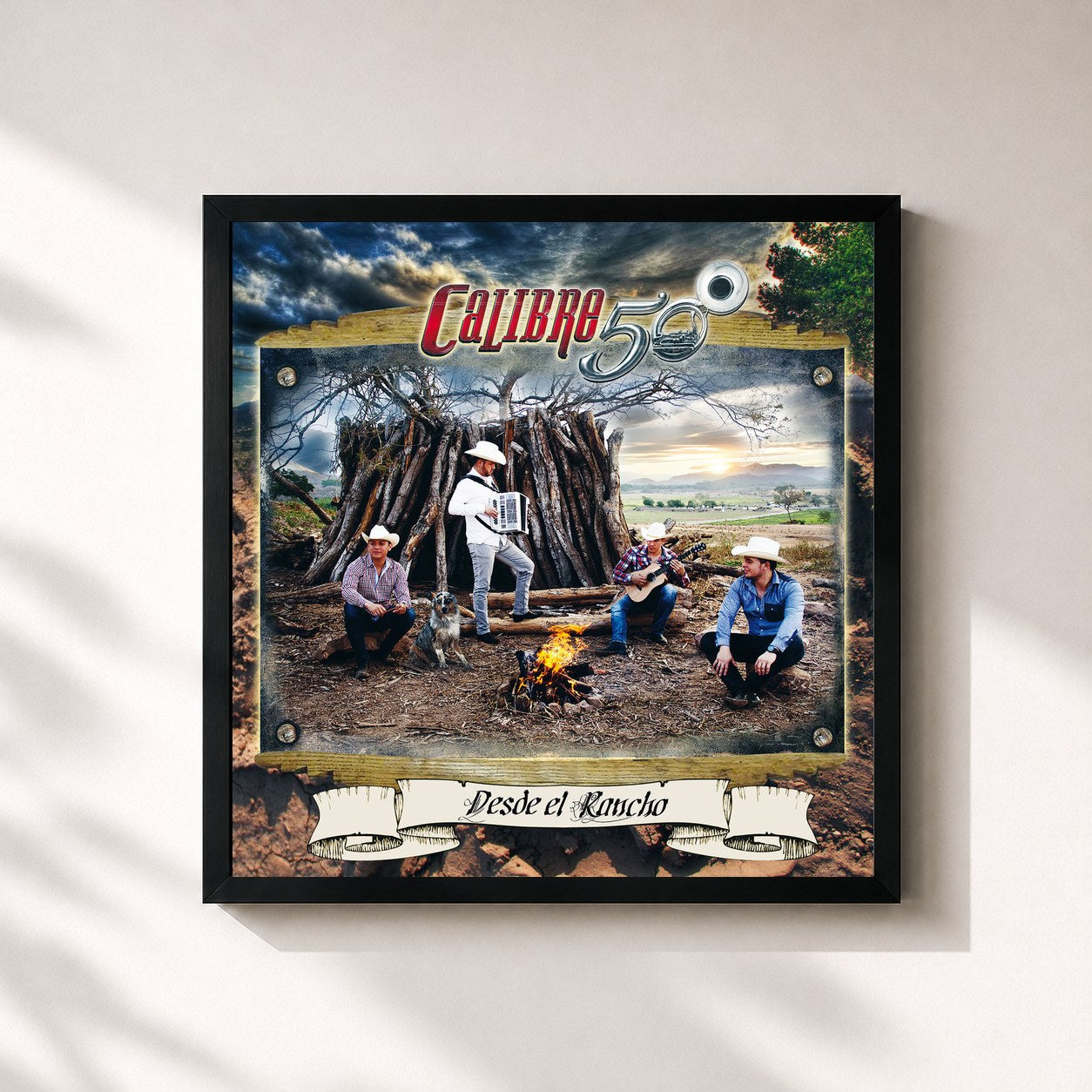 #noir Tableau carré de l'album Desde El Rancho de Calibre 50, cadre noir 32x32 cm