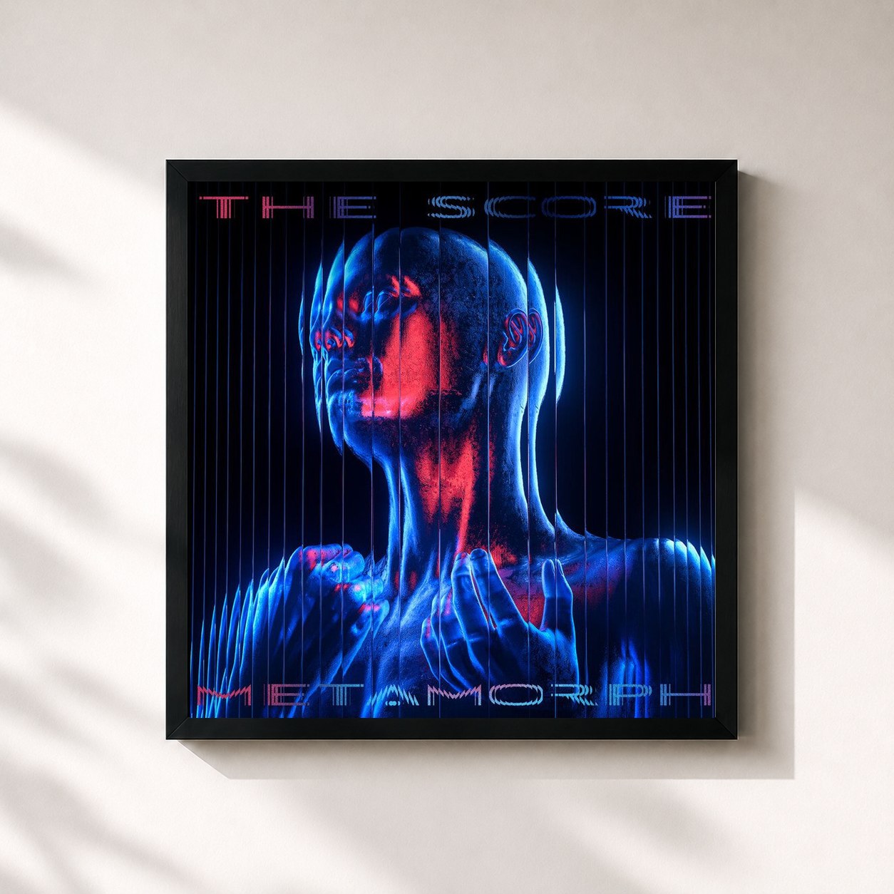 #noir Tableau carré de l'album Metamorph de The Score, cadre noir 32x32 cm