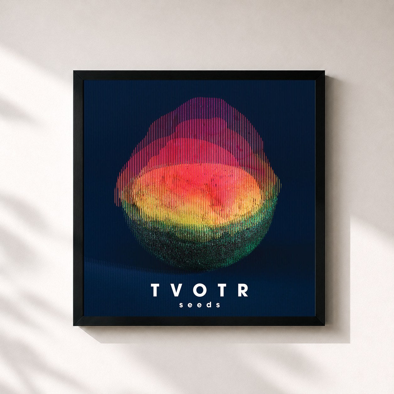 #noir Tableau carré de l'album Seeds de TV on the Radio, cadre noir 32x32 cm