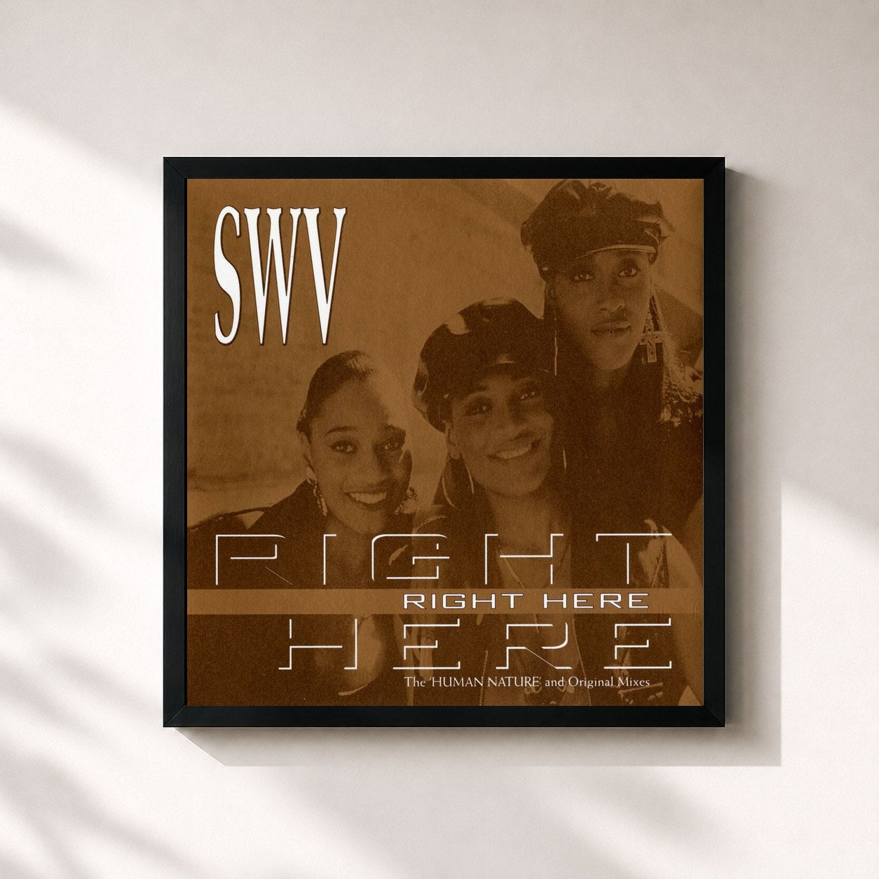 #noir Tableau carré de l'album Right Here de SWV, cadre noir 32x32 cm