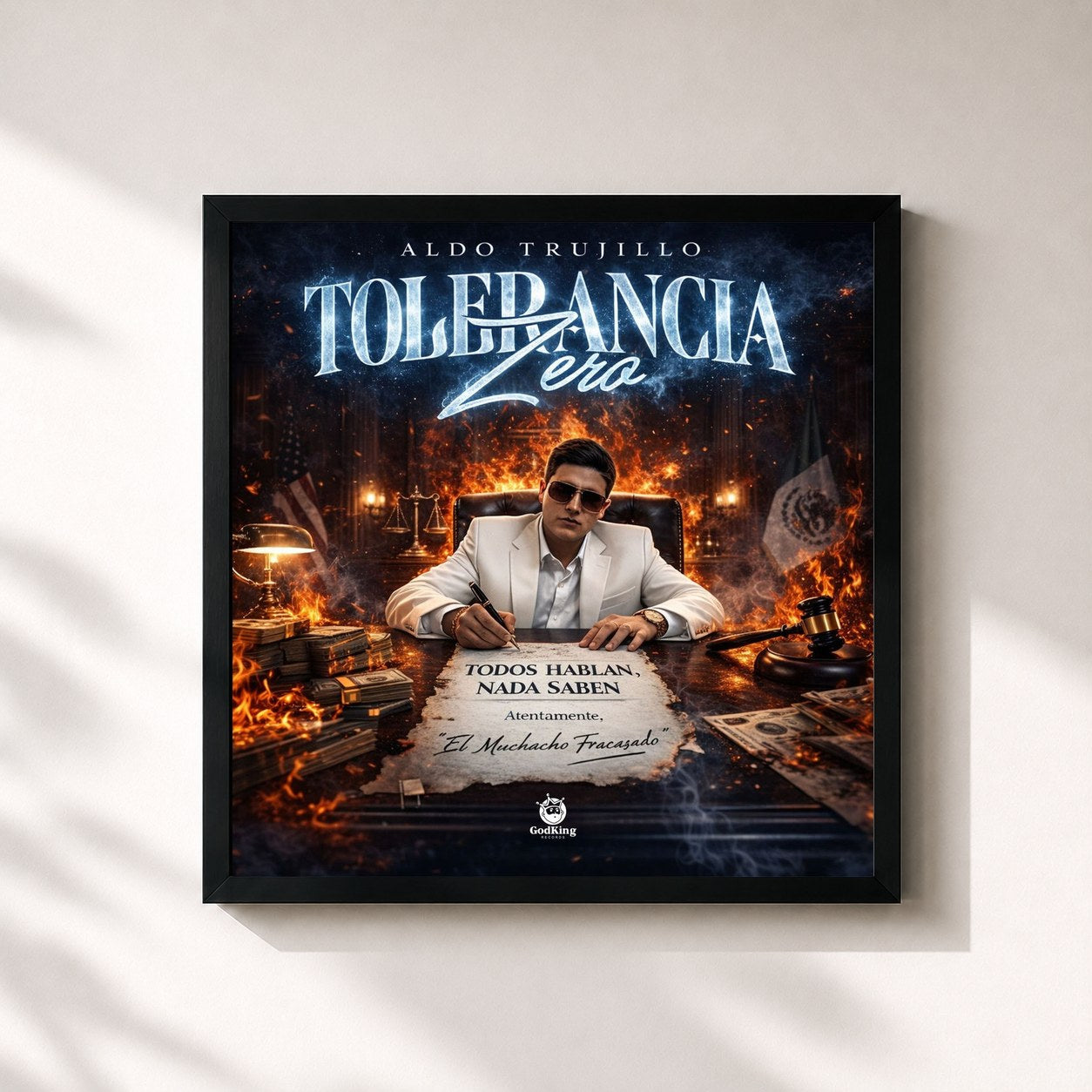 #noir Tableau carré de l'album Tolerancia Zero de Aldo Trujillo, cadre noir 32x32 cm