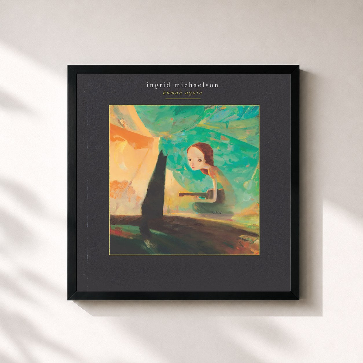 #noir Tableau carré de l'album Human Again de Ingrid Michaelson, cadre noir 32x32 cm