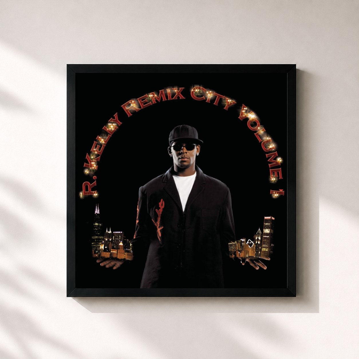 #noir Tableau carré de l'album Remix City Volume 1 de R. Kelly, cadre noir 32x32 cm